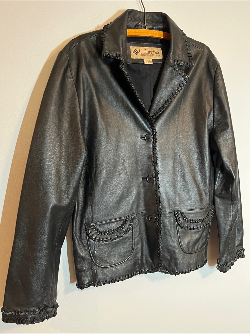Columbia Women's Leather Button-Front Blazer/ Jacket with Whipstitch Trim, XL